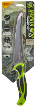 Smiths Products Mr. Crappie Curved Slab Sticker 6" Fixed Fillet Plain 420HC SS Blade Gray/Green TPE Handle Includes Sheath