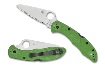 Spyderco Salt 2 - 3" Folding Knife - Clip Point Serrated H1 Steel Blade Green Bi-Directional Texturing FRN Handle Includes Pocket Clip