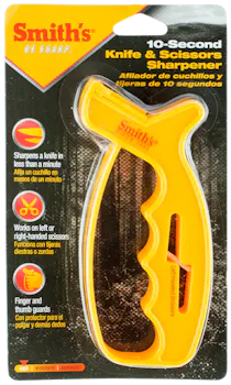Smiths Products 10-Second Knife & Scissor Sharpener Hand Held Fine, Coarse Carbide, Ceramic Sharpener Plastic Handle Yellow