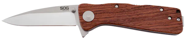 S.O.G Twitch XL 3.25" Folding Knife - Drop Point Plain Satin AUS-8A SS Blade Brown Rosewood Handle Includes Pocket Clip