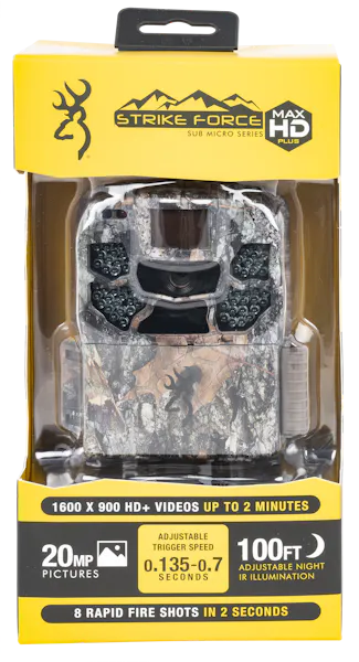 Browning Trail Cameras Strike Force Max HD Plus Camo 20MP Resolution SD Card Slot/Up to 512GB Memory