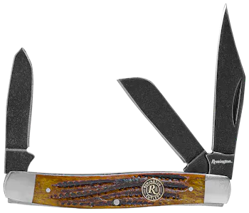 Remington Accessories Backwoods Stockman Folding Stonewashed Carbon Steel Blade Coffee Brown w/Remington Medallion Bone Handle