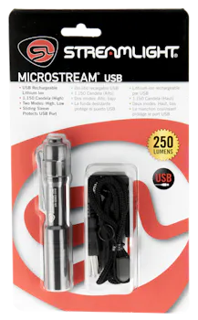 Streamlight Microstream USB Pocekt Light - White LED 50/250 Lumens Rechargeable Lithium - USB with 5” USB charging cord & lanyard - Clam