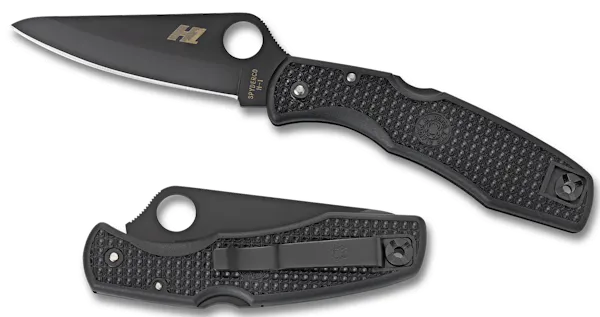 Spyderco Pacific Salt 3.78" Folding Knife - Clip Point Plain H1 Steel Blade Black Bi-Directional Texturing FRN Handle Includes Pocket Clip