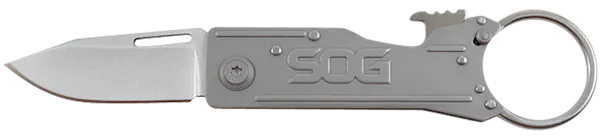 S.O.G KeyTron 1.80" Folding Knife - Plain Clip Point Grey 5Cr13MoV SS Blade/ Grey Stainless Steel Handle