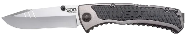 S.O.G Sideswipe 3.40" Folding Knife - Clip Point Plain Bead Blasted 7Cr15MoV SS Blade Gray Anodized Aluminum/G10 Handle Includes Belt Clip