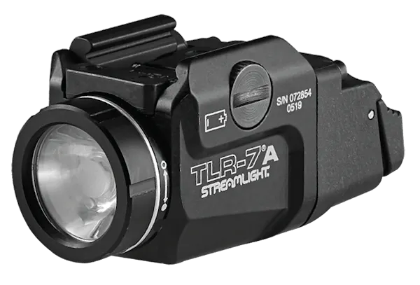 Streamlight TLR-7 A Weapon Light 500 Lumens Output White LED Light Black Anodized Aluminum - Includes HIGH SWITCH (mounted) and LOW SWITCH,
 lithium battery, and key kit