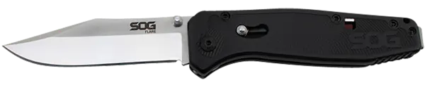S.O.G Flare 3.50" Folding Knife - Plain Clip Point Satin Polished/Black GRN Handle