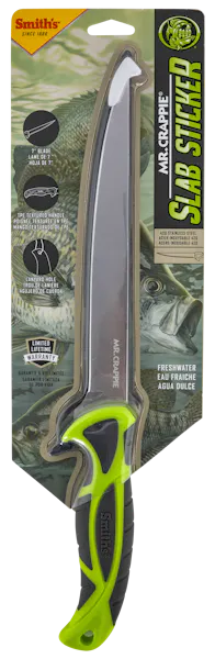 Smiths Products Mr. Crappie Slab Sticker 7" Fixed Fillet Plain 420HC SS Blade Gray/Green TPE Handle Includes Sheath